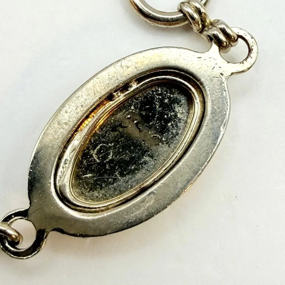 Vintage Mid-Century Silver Tone Floral Etched Oval Panel Chain Bracelet 7